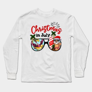 Christmas In July Sunglasses Santa Flamingo Summer Vacation Long Sleeve T-Shirt